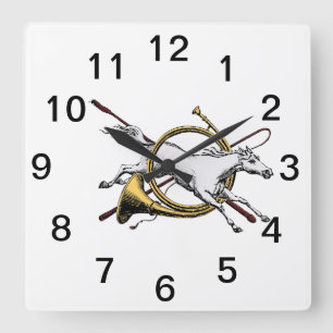 Horloge Carrée Équitation Préparatoire Cheval Sautant à travers l
