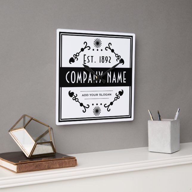 Horloge Carrée Established Business Name, Decorative (Bureau)