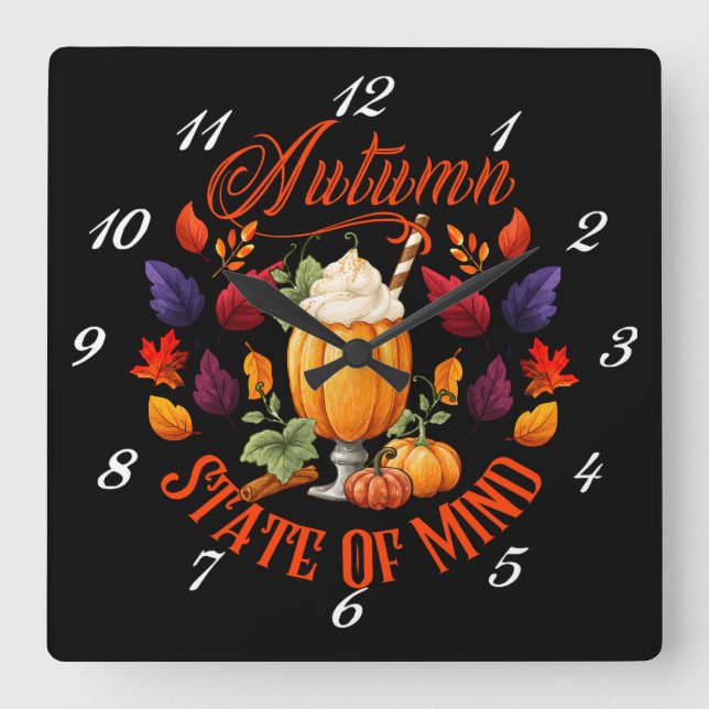 Horloge Carrée État D'Esprit Noir Automne (Recto)
