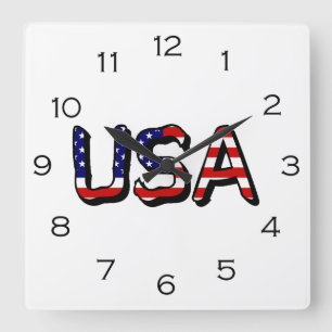 Horloge Carrée États-Unis superposés sur le drapeau américain 