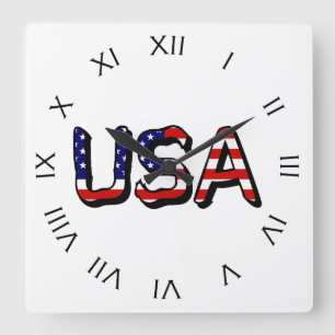 Horloge Carrée États-Unis superposés sur le drapeau américain 