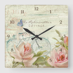 Horloge Carrée Été aux abeilles de papillon de bicyclette de