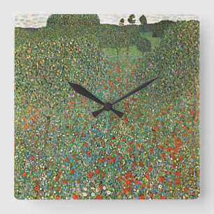Horloge Carrée Ethereal Dreams : Mohnfeld de Gustav Klimt