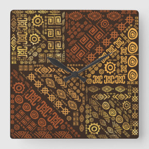 Horloge Carrée Ethnic African Pattern- browns and golds #10