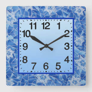 Horloge Carrée Étoiles de David en verre