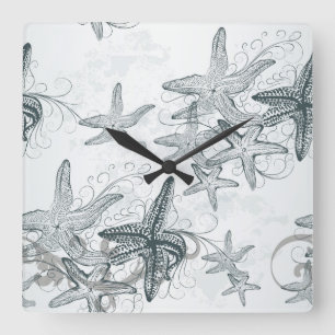 Horloge Carrée Étoiles de mer sur le motif de mer