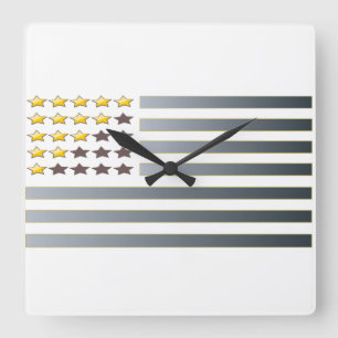 Horloge Carrée ÉTOILES D'OR STRIPES D'ARGENT Pavillon Patriotique