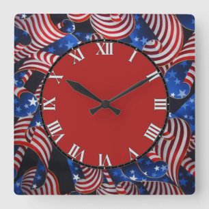 Horloge Carrée Étoiles et rayures Boucles patriotiques Carré Horl