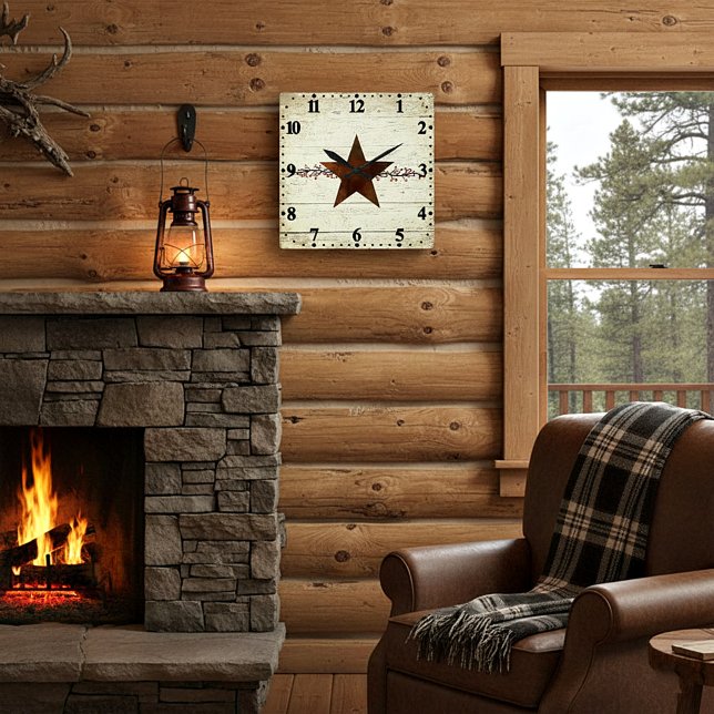 Horloge Carrée Etoiles rouillées et baies (Créateur téléchargé)