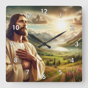Horloge Carrée Étonnant Jésus Christ peinture numérique