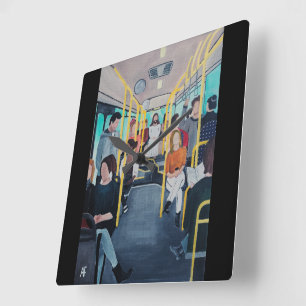Horloge Carrée Étranger dans le bus, peinture d'Alfred Fox
