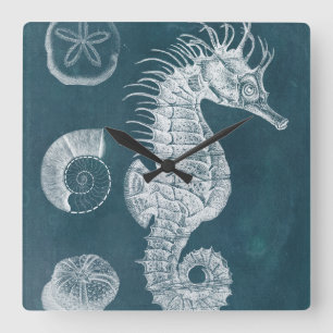 Horloge Carrée Étude azurée I d'hippocampe