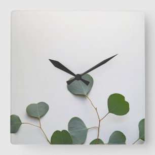 Horloge Carrée Eucalyptus feuilles verticaux