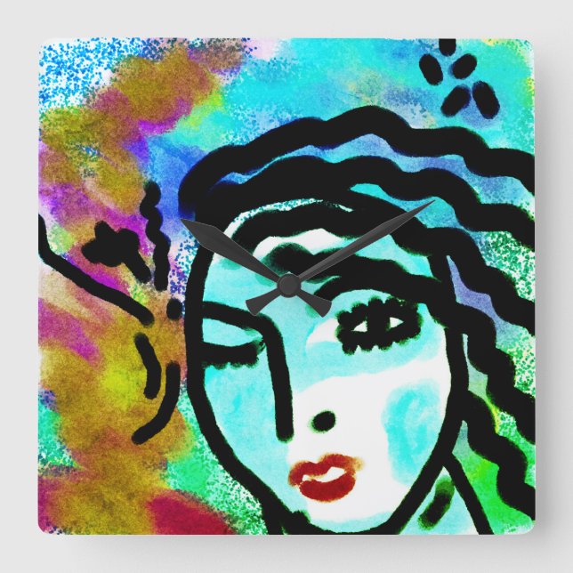 Horloge Carrée Euh Huh Art Abstrait original (Recto)