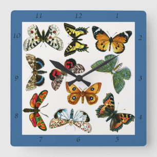 Horloge Carrée Europe's Best-Known Butterflies and Moths Collage