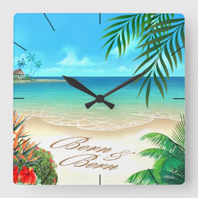 Horloge Carrée Exotic Beach ::CUSTOM for Berne: (Recto)