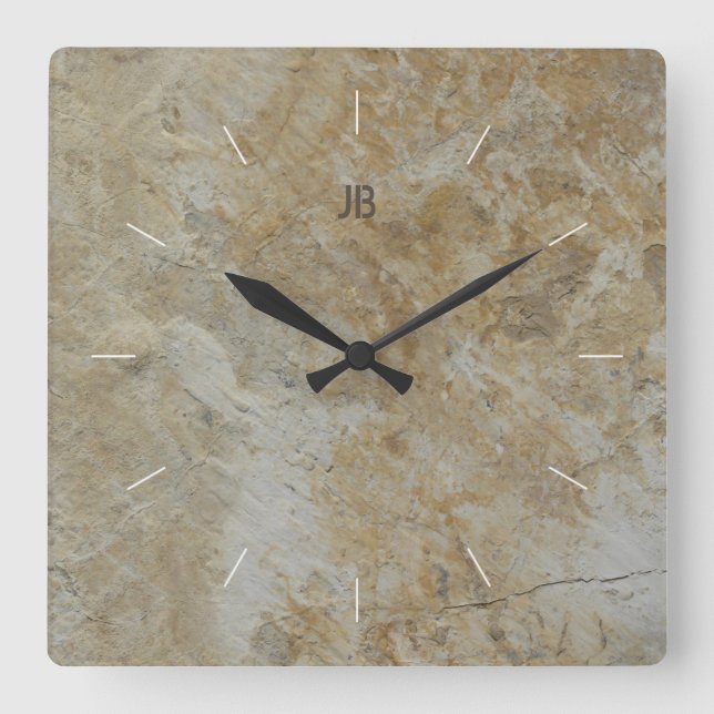 Horloge Carrée FACE DE ROCHE | image de pierre texturée naturelle (Recto)