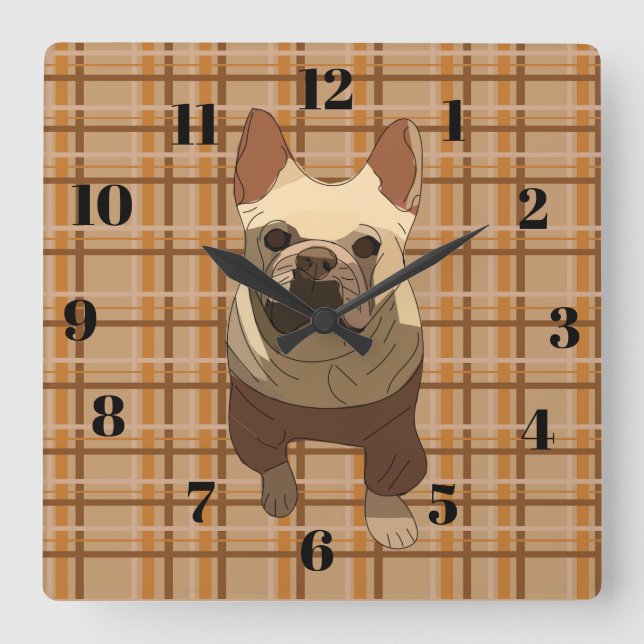 Horloge Carrée Fall Plaid French Bulldog (Recto)