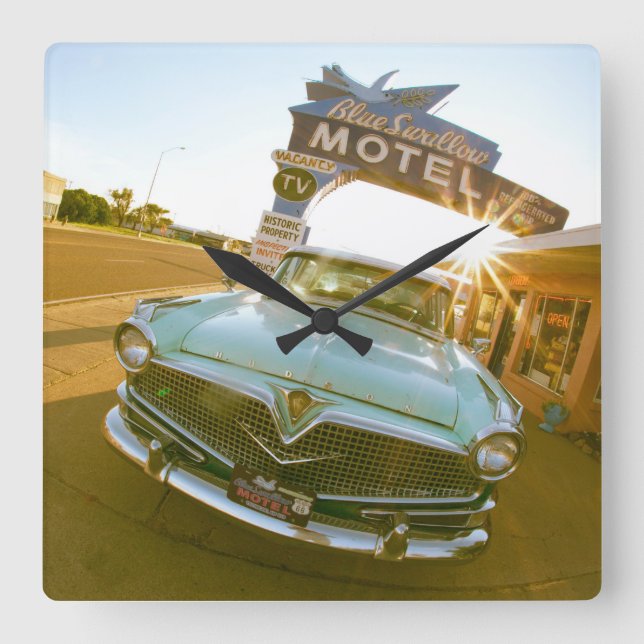 Horloge Carrée Fameux motel Blue Swallow sur la route 66 (Recto)