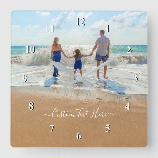 Horloge Carrée Famille - Photo personnalisée et texte - Votre pro (Recto)