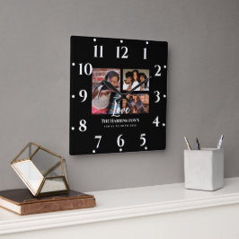 Horloge Carrée Famille Réunion 3 Section Photo Collage Black Fram