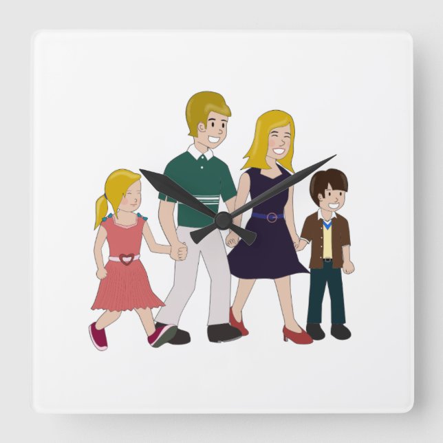 Horloge Carrée Famille ridiculement heureuse (Recto)