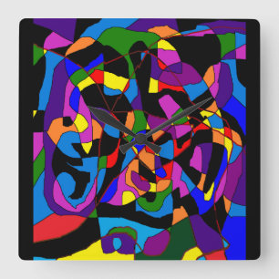 Horloge Carrée Fancy mosaïque profonde couleurs vives motif