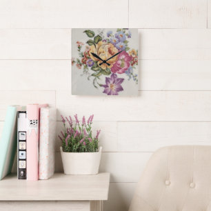 Horloge Carrée Fantaisie florale
