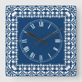 Horloge Carrée Farm Country Blue and White Elegant Kitchen Clock