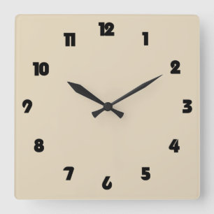 Horloge Carrée Fat noir chiffres sur wccn beige