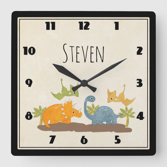 Horloge Carrée Faune sauvage de Cute Dinosaure (Recto)