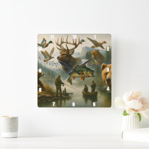 Horloge Carrée Faune Scène Grand Outdoor Sportsman's Life