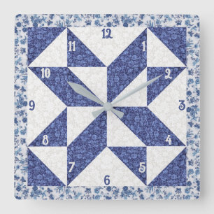 Horloge Carrée Fausse courtepointe tourniquet calicot bleu et bla