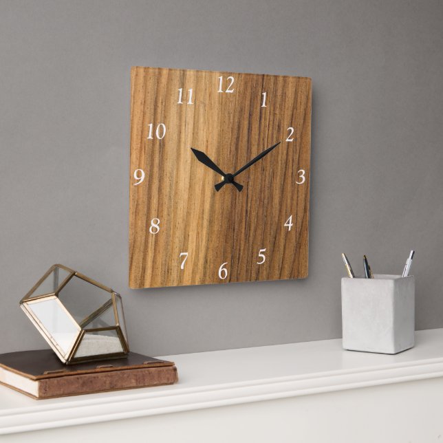 Horloge Carrée Faux Finished Barn Wood (Bureau)