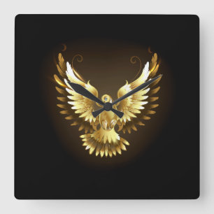 Horloge Carrée Faux Gold Foil Peace Dove en noir