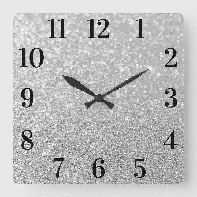 Horloge Carrée Faux Parties scintillant Argent Élégant chiffres n (Recto)