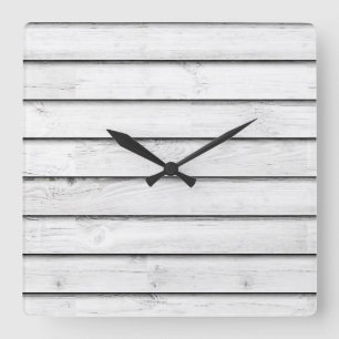 Horloge Carrée Faux Wood Slats White Customizable