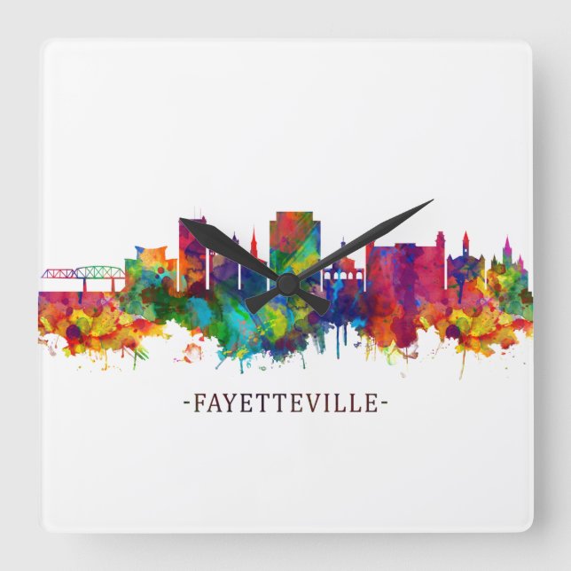 Horloge Carrée Fayetteville Caroline du Nord Skyline (Recto)