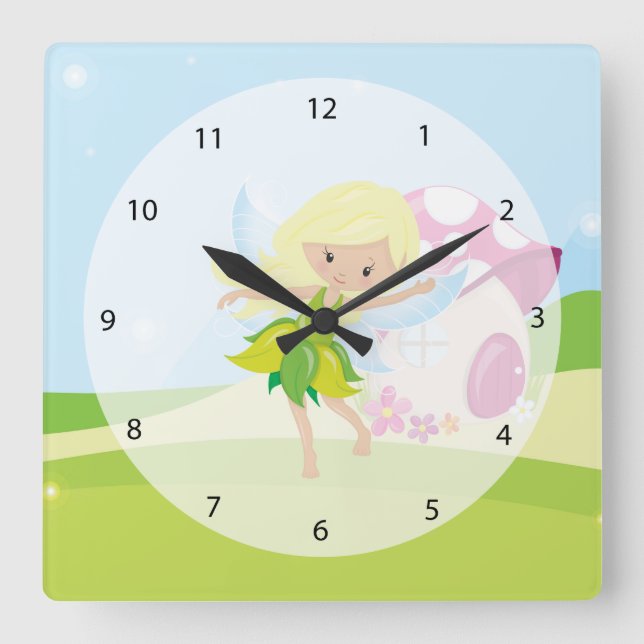 Horloge Carrée Fée girly mignonne (Recto)