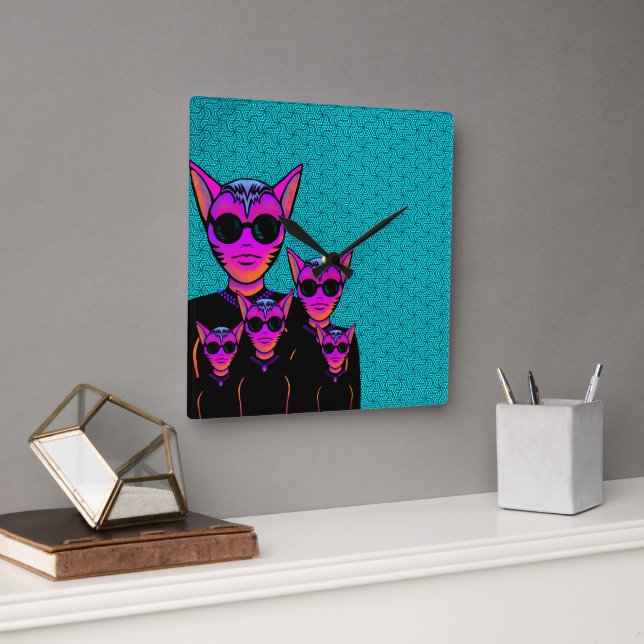 Horloge Carrée Feline character (Bureau)