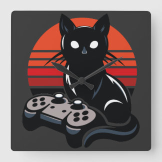 Horloge Carrée Feline Gamer : Les Chroniques du contrôleur Pawsom