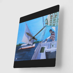 Horloge Carrée Feluccas sur le Nil Peinture d'Alfred Fox