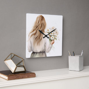 Horloge Carrée Femme Avec Daisy Bouquet