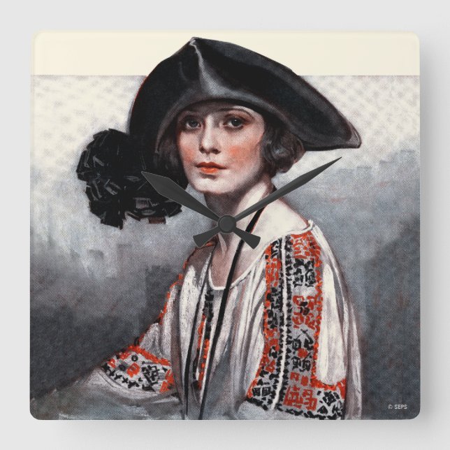 Horloge Carrée Femme en blouse brodée (Recto)
