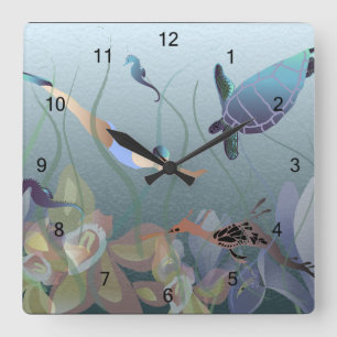 Horloge Carrée Femme nageant sous l'eau avec tortue