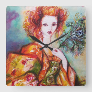 HORLOGE CARRÉE FEMME ROMANTIQUE AVEC PLUME DE PAON ÉTOILÉE