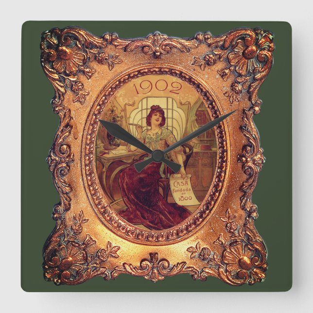 Horloge Carrée Femme victorienne dans cadre victorien élégant (Recto)