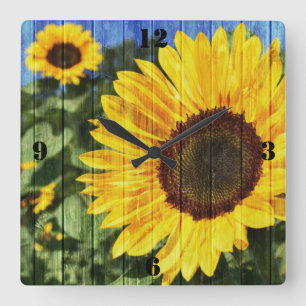 Horloge Carrée Fence painted de Sunflowers