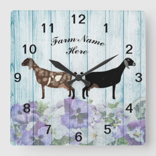Horloge Carrée Ferme de chèvres laitières nubiennes à fleurs b