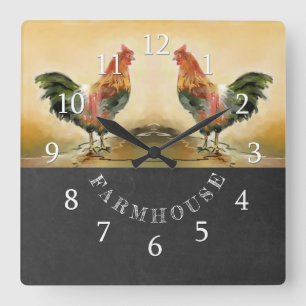 Horloge Carrée Ferme de tableau de coq de pays